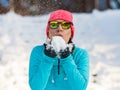 Female fitness sport model outdoor in cold winter weather Royalty Free Stock Photo