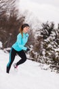 Female fitness sport model outdoor in cold winter weather Royalty Free Stock Photo