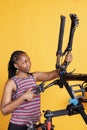 Female fixing disassembled bicycle