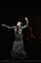 Female flamenco dancer and singers performing on stage in Barcelona, Spain