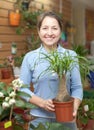 Female florist with Nolina plant