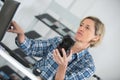 Female food photographer checking photos in camera Royalty Free Stock Photo