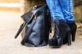 Female foot in elegant black shoes. Royalty Free Stock Photo