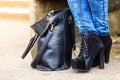 Female foot in elegant black shoes. Royalty Free Stock Photo