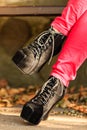 Female foot in elegant black shoes. Royalty Free Stock Photo