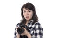 Female Freelance Photographer Looking Scared