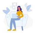 Female Freelancer Working Flat Vector Character