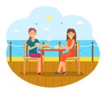 Female Friends Eating Out Women by Seaside Vector
