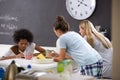 Female Friends Enjoying Breakfast Whilst Checking Mobile Phones Royalty Free Stock Photo