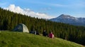 Female friends hiking together in the mountains Royalty Free Stock Photo