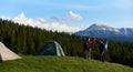 Female friends hiking together in the mountains Royalty Free Stock Photo