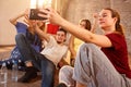 Female with friends making selfie indoor Royalty Free Stock Photo