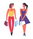 Female friends shopping together buying clothes isolated vector