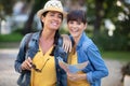 Female friends tourists in city