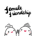 Female friendship hand drawn illustration with cute marshmallows holding hands