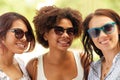 Happy young women in sunglasses outdoors Royalty Free Stock Photo