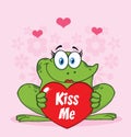 Female Frog Cartoon Mascot Character Holding A Valentine Love Heart With Text Kiss Me Royalty Free Stock Photo