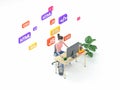 Female frontend developer sitting at a table in the modern office. Digital technology concept learning programming