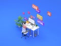 Female frontend developer sitting at a table in the modern office. Digital technology concept learning programming