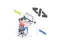 Female frontend developer sitting at a table in the modern office. Digital technology concept learning programming