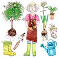 Female gardener with garden set