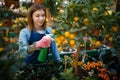 Female gardener, home flowers selling