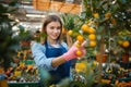 Female gardener, home flowers selling