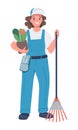 Female gardener semi flat color vector character