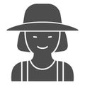 Female gardener solid icon, Garden and gardening concept, Gardener woman sign on white background, female farmer in hat