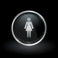 Female gender icon inside round silver and black emblem