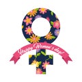 Female gender symbol floral happy womens day card ribbon Royalty Free Stock Photo