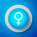 Female gender symbol icon isolated on blue background. Venus symbol. The symbol for a female organism or woman. Circle