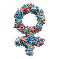 Female gender symbol from medicine pills, capsules, tablets. Women`s Health concept. 3D rendering