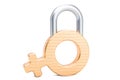 Female gender symbol padlock, protect women concept. 3D rendering