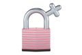 Female gender symbol with padlock, protect women concept. 3D rendering