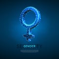 Female gender symbol Wireframe digital 3d illustration Low poly women sexuality Abstract Vector polygonal neon LGBT sign