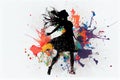 Female girl dance in abstract multicolor paint splash.generative ai