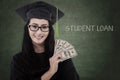 Female graduate student get money for loan Royalty Free Stock Photo