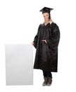 Female graduate student presenting empty board