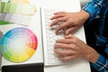 Female graphic designer working on computer at desk Royalty Free Stock Photo