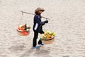 Female greengrocer fruit seller in Asia