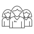 Female group thin line icon. Three women in uniform, office workers team symbol, outline style pictogram on white Royalty Free Stock Photo