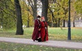 Museum guides in ornate traditional Russian garments at Kolomenskoye, Moscow