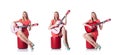 Female guitar player  on white Royalty Free Stock Photo