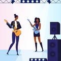 Female Guitarists Performance Vector Illustration