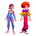 Female gymnast and circus clown characters