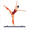 Female gymnast performing artistic pose balance beam, elegant sport performance. Young woman