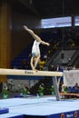 Female gymnast performing during Stella Zakharova Artistic Gymnastics Ukraine international Cup