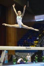 Female gymnast performing during Stella Zakharova Artistic Gymnastics Ukraine international Cup