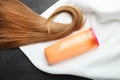 Female hair, shampoo and terry towel Royalty Free Stock Photo